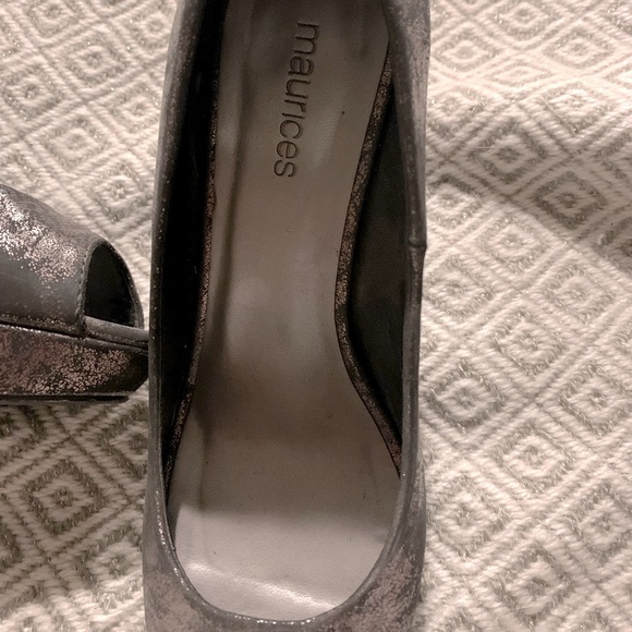 Metallic Pewter Peep Toe Heels - Picture 9 of 12